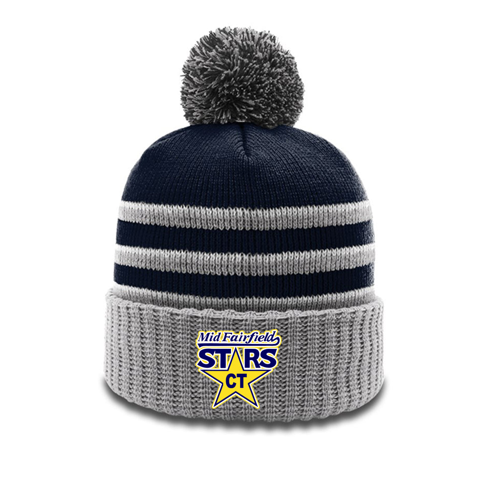 STRIPED BEANIE W/ CUFF & POM